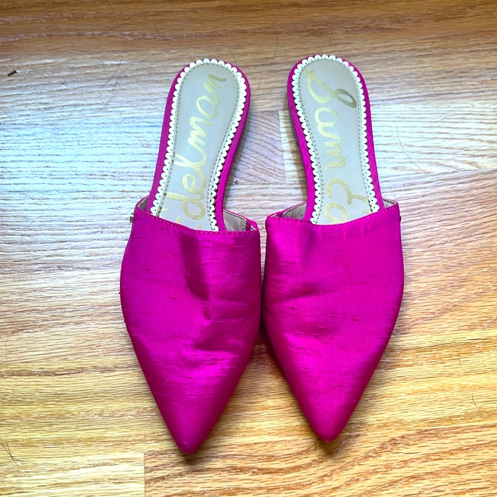 Pink silk Sam Edelman slides